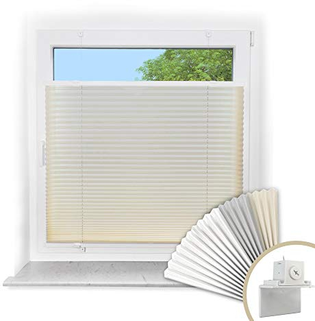 Victoria M. Easyfix Plissee Faltrollo ohne Bohren, zum Klemmen oder Kleben, Sonnenschutz Sichtschutz Fenster, 100 x 120 cm, Weiß