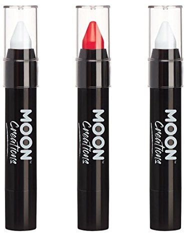 Moon Creations Face Paint Stick Body Crayon Set | England Flag White Red Set | 3.2g | For Kids, Adults, Fancy Dress, Festivals, Halloween