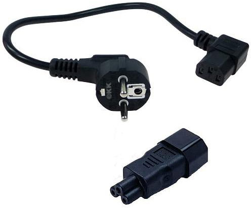 Strom-Set: Schutzkontaktstecker CEE 7/7 auf Kaltgerätebuchse. PLUS Kleeblatt-Adapter. 50cm