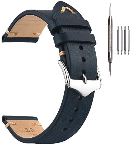 EACHE Uhrenarmband 18mm, Vintage Uhrenarmband Leder Crazy Horse & Öl Wachs Leder Uhrenarmbänder für Herren/Damen (Öl Blau)