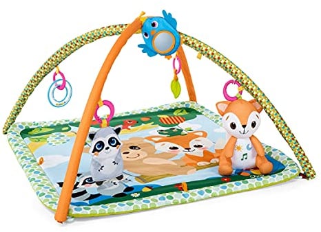 Chicco Tapis Gym de la Forêt, tapis d'Éveil et de Jeux avec Arches, Multifonction, 5 Jouets Suspendus Détachables, Renard en Peluche, Musique Relaxante