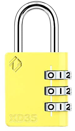 ZARKER XD35 Kleines und strapazierfähiges 3-stelliges Kombinationsschloss für Koffer, Spind, Fitnessstudio, Tor, Schuppen, Werkzeugkasten, Tür mit Code – Gelb, 1er-Pack