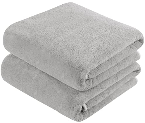 KinHwa Mikrofaser Badetuch groß XXL 76cmx152cm 2 Pack Badehandtücher Schnelltrocknend & Fusselfrei Badehandtuch Saunatücher Weich und Saugstark Duschtuch Grau