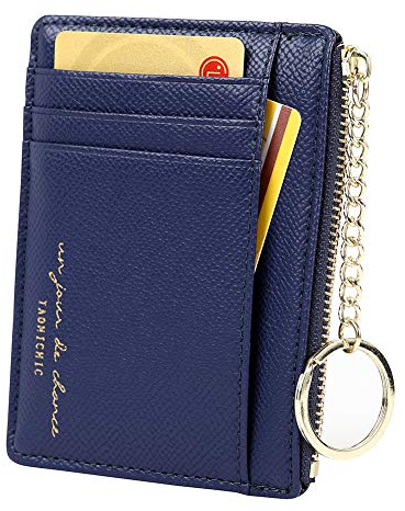 Damen 8 Karten Schmal Minimalistischer Kartenhalter Hüllen Kartenetui Portemonnaie Schlüsselanhänger Front Tasche Geldbörse Mini Kreditkarten Etuis, Navy blau