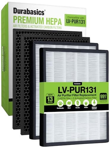 Durabasics LV-PUR131 Compatible HEPA Filter Set | 2 HEPA Filters & 2 Activated Carbon Pre Filters | Compatible with LEVOIT Air Purifier Replacement Filter LV-PUR131-RF | Replacement for LEVOIT Filter