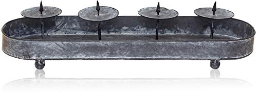 Metall Kerzenhalter grau Tablett mit 4 Kerzentellern für Stumpenkerzen 1 2 3 4 L=50 cm