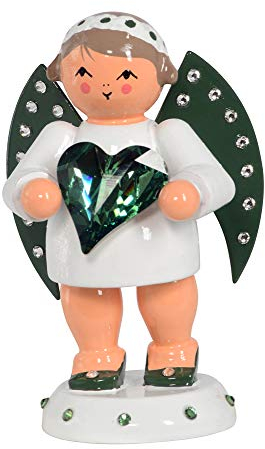 Rudolphs Schatzkiste Weihnachtsfigur Engel mit Swarovski-Herz grün BxHxT 4x6x3,5cm NEU Weihnachtsengel Figuren Haus Baum Figur Kirche Erzgebirge Holz Seiffen Weihnachten Spielzeug Dekoration