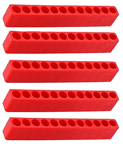 12 Holes Hex Bit Organiser Plastic Screwdriver Bit Holder Drill Head Storage Case Box Block for Hex Shank Bits Red 5PCS