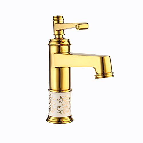 Wasserhahn Bad Waschtischarmatur, Moderner Messing Waschtischmischer Armatur Kaltes Und Heißes Wasser Vorhanden, Geeignet Für Badezimmer Und Waschbecken, Einhandmischer Waschtischarmaturen, Golden