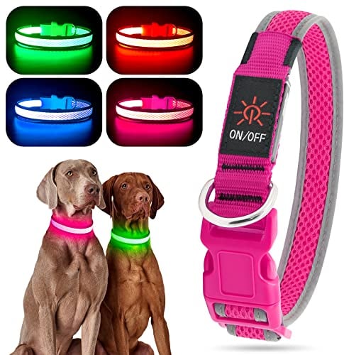 YFbrite Leuchtendes Hundehalsband, wiederaufladbares LED-Hundehalsbands, blinkendes verstellbares reflektierendes Hundehalsbands, Sicherheit leuchtet bei Nacht (Rosa, M)