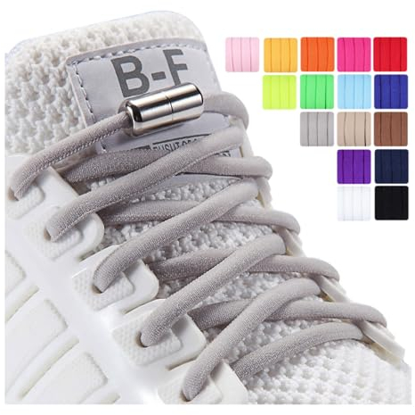 Olukssck Cordones Elásticos Sin Nudo con Hebilla Metal, 2 Pares 105cm Elásticos Cordones para Niños y Adultos, No es Necesario Atar Cordones de Zapatos, Gris