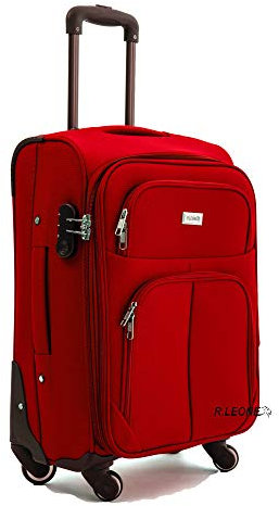 R.Leone Valigia Trolley Espandibile bagaglio a mano 4 ruote in stoffa 214 (Rosso, S Bagaglio a mano 55cm)