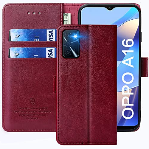 FMPCUON Cover per Oppo A16, Custodia a libro Oppo A16, Premium PU Custodia in pelle a portafoglio di protezione magnetica per Oppo A16, colore: Rosso