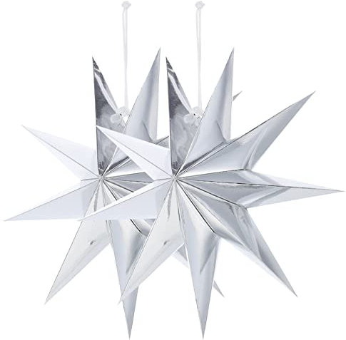 Papierstern Lampenschirm Faltsterne Licht Schatten 2 Stücke Kronleuchter Pendelleuchte Lampenschirm Papier 3D Weihnachtssterne Lichtabdeckung für Hochzeit Xmas Neujahr Hängen Dekoration 30cm Silber
