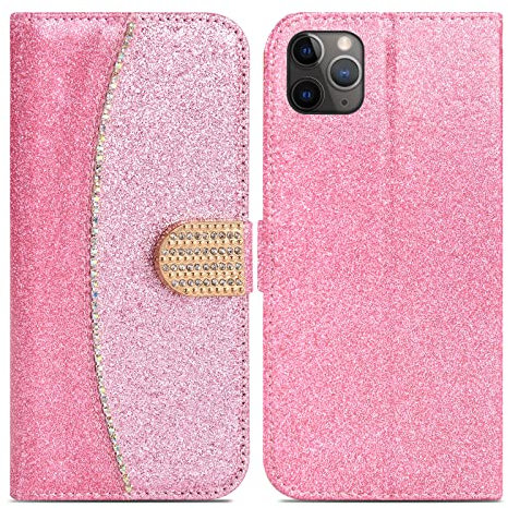 ProGadgetsLtd Case For iPhone 11 Pro Case Bling Glitter Shiny Sparkle Jewels Leather Flip Wallet Magnetic Stand Card Holder Phone Cover For Women Girls (Rose Gold)