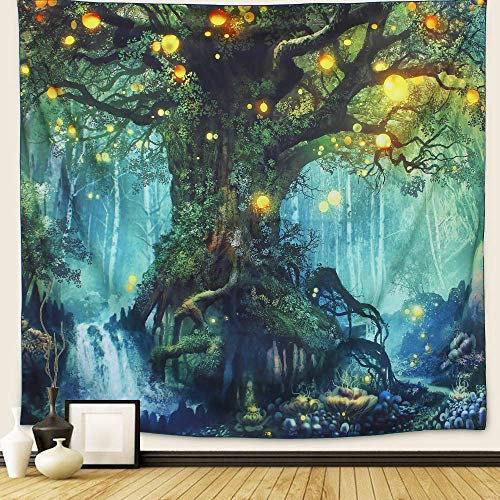YISUMEI Trippy Forest Tapestry Nature tree Tapestry for Bedroom Aesthetic Fantasy Green Tapestries Wall Hanging for Room Decor(M/130x150cm/51x60inch)