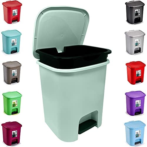 plastific Foot Pedal Bin Dustbin Rubbish Paper Waste Kitchen Office Plastic Bins (Mint Green with Removable Inner Bucket, 7.5L)
