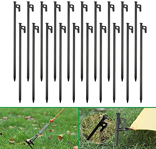 mosegor 20 Stück Zeltheringe, Verlängerte Heringe Erdnägel Sandheringe für Harte Böden aus Stahl mit Ring und V-Profil für Camping und Outdoor - Reisen, Wandern, Strand, robust, Länge 40cm