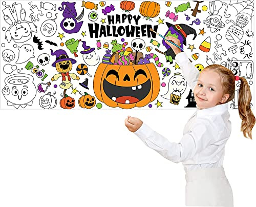Haooryx Halloween Mandala Ausmalposter für Kinder Niedlich Kürbis Hexe Große Herbst Banner DIY Kreativposter Ausmalen Wand Dekoration Schule Kunsthandwerk Aktivitäten Geburtstag Geschenk Party Zubehör