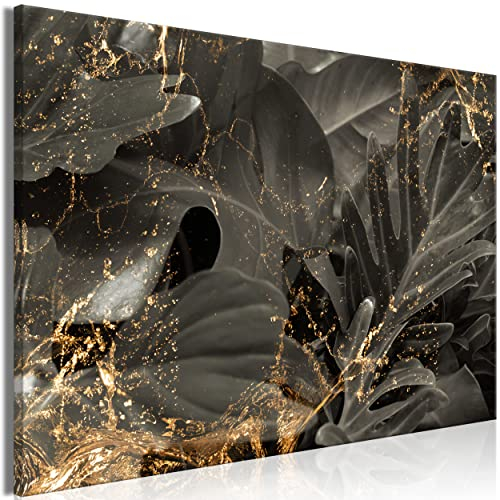decomonkey Bilder Abstrakt 120x80 cm 1 Teilig Leinwandbilder Bild auf Leinwand Vlies Wandbild Kunstdruck Wanddeko Wand Wohnzimmer Wanddekoration Deko Monstera Pflanzen Regen Natur Schwarz Weiß en