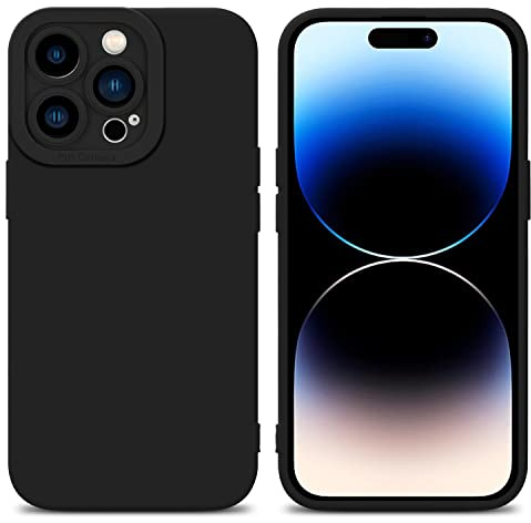 Cadorabo Hülle kompatibel mit Apple iPhone 14 PRO MAX Schutzhülle TPU Silikon Case Liquid Design mit Kameraschutz Slim Kratzfest Gummi mit Rundumschutz Case Hülle für iPhone 14 PRO MAX in Schwarz