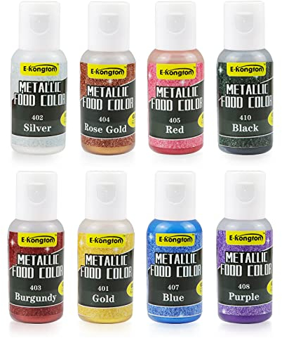 Metallic Lebensmittelfarbe Farbe von E-Kongton: 8 Farben essbare Farbe Metallic für Airbrush, Kuchendekoration, Gebäck, Macarons, Kekse, Süßigkeiten, Schokolade & DIY (0,53oz jede Flasche)