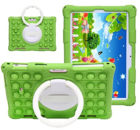 AKNICI 10 Zoll Silikon Hülle für Padgene Q20,YOTOPT X109,YUMKEM,Qimaoo M10 Plus/Q9,Haehne,ACEPAD A130/A145,LNMBBS T12/K110,TOSCiDO T22/M863,VASOUN M30,TYD-109, 360 Drehbarer Ständer Schultergurt, Grün