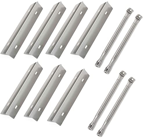 Cmanzhi S8G001 (7-Pack) Stainless Steel Heat Plates and (4-Pack) Stainless Steel Burner BBQ Replacement for Prestige 500 and Napoleon Grill Rogue Series