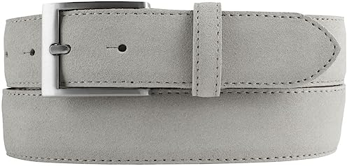 BELTINGER Italienischer Veloursleder-Gürtel, 35 mm breit, Herren, Anzuggürtel, Hosengürtel, Wildleder, Schließe Silber | Hellgrau 105cm