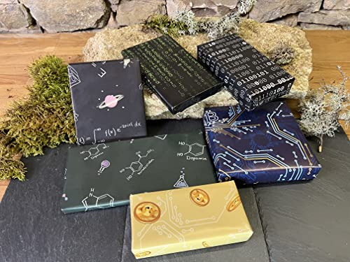 Geschenkpapierbuch NERDS 6 Motive - Big Bang Chemie Physik Matrix Binärcode Krypto Bitcoin – Geschenkpapier aussergewöhnlich 6x Bogen 42x59cm 30x Kleber Aufbewahrung