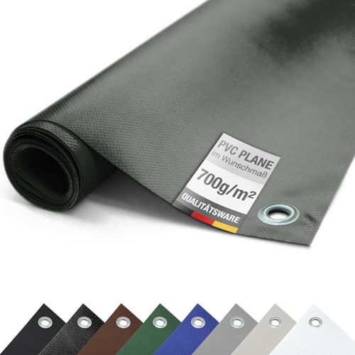 ANKO PLANEN 700 g/m² PVC Gewebeplane mit verzinkten Rundösen – Matte UV-stabile reißfeste LKW Abdeckplane (Anthrazit, 2,5m x 12m)