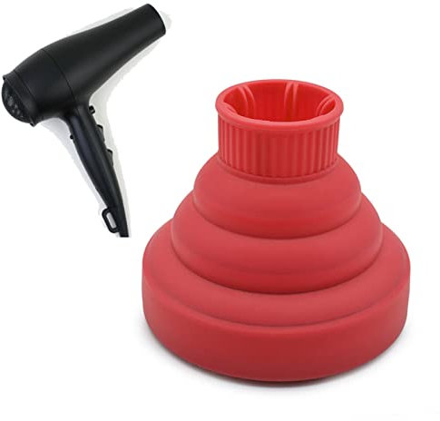 Silicone Hair Dryer Diffuser, 5 Colors Folding Blow Dryer Diffuser Attachment for 1.4-2 Inch Caliber Hair Dryer (Red)