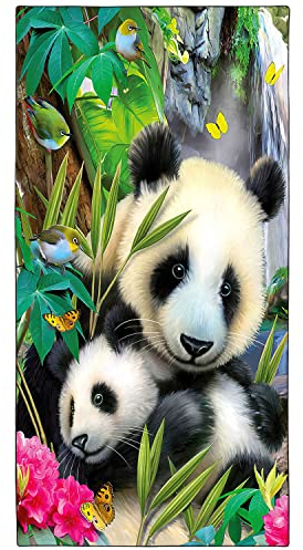 Zomer Strandtuch groß 90x180 cm Schnelltrocknendes Mikrofaser Bedrucktes mit Panda Eltern und Kinder Motiv