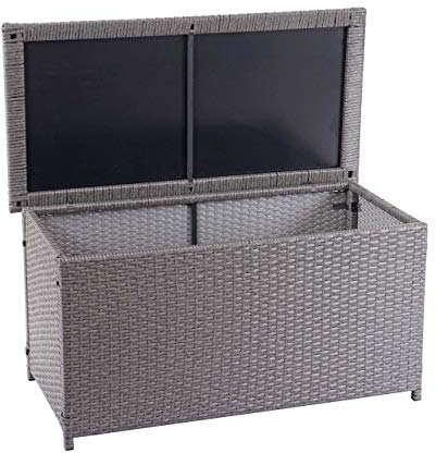 Mendler Poly-Rattan Kissenbox HWC-D88AM, Gartentruhe Auflagenbox Truhe Basic, 51x100x50cm 170l - grau