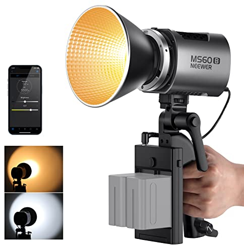 NEEWER MS60B LED Videoleuchte Studiolicht mit 2,4G/APP Steuerung 65W Ganzmetall Mini Kompakt COB Bi-Color Studio Dauerlicht Scheinwerfer 2700K-6500K,40000lux@1m,CRI 97+/TLCI 98+,12 Effekte,PWM Dimmung