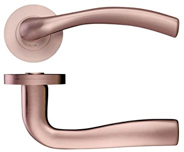 Siena Door Lever Handle with Screw-On Rose, Premium Tuscan Rose Gold | Elegant Modern Design, Satin Finish, Easy Installation, 35-54mm Doors