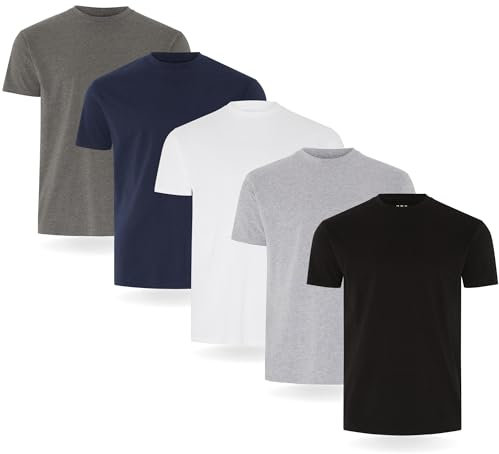 FM London 3/5-Pack Mens T Shirt - Premium Weight T-Shirts for Men with Lightly Fitted Design - Super Soft - Made with 100% Cotton - Stretch Fit for Any Occasion - Durable Comfort Fit