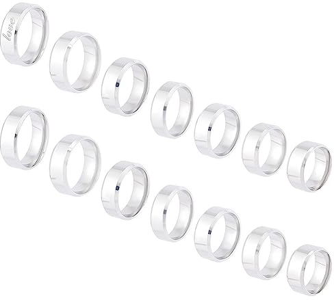 UNICRAFTALE 14 Stück Edelstahl Schlicht Matt Bandring 7 Größen Laserbeschriftung Rohlinge Fingerring Metall Hypoallergen Beschriftung Blanko Fingerring Klassische Eheringe Für Schmuckherstellung