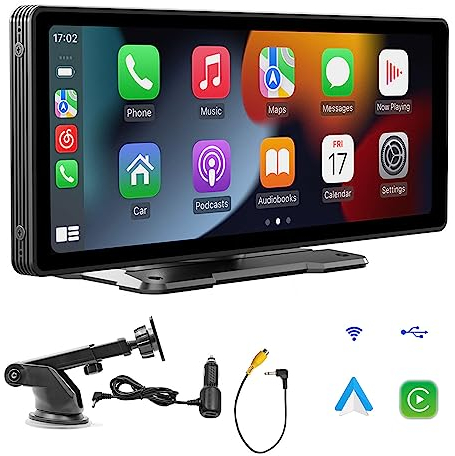Sunweyer Schermo portatile Apple CarPlay e autoradio con display wireless Android Auto, touchscreen IPS HD da 9,3 pollici, supporto per telecamera di backup 1080p e trasmettitore Bluetooth/AUX/FM