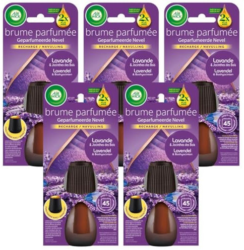 Air Wick Lot de 5 Recharges Diffuseur désodorisant d’Huiles Essentielles Brume Parfumée Lavande et Jacinthes des Bois