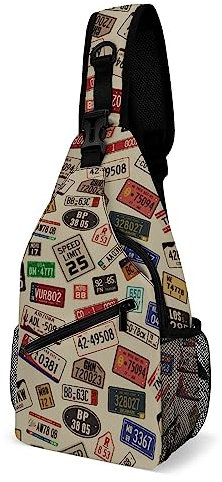 KWQDOZF Car Number Plates Black and White Lucky Cats Sling Backpack Chest Bag Crossbody Shoulder Bag Gym Cycling Travel Hiking Daypack for Men Women