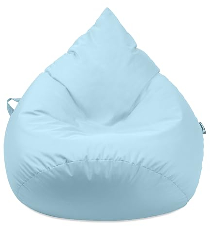 Droplet-Lounge Tropfenform Sitzsack mit Füllung | für Kinder Erwachsene | Indoor & Outdoor geeignet | Wasser-& Schmutzabweisend | Sitzkissen Bodenkissen Beanbag (XXL Durchmesser 80 cm, Hellblau)