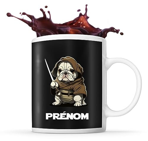 Tasse Bouledogue Anglais avec sabre laser Prénom Nom Personnalisable | Mug Café Thé Idée Cadeau Personnalisé Homme Femme Original pour propriétaire de chien
