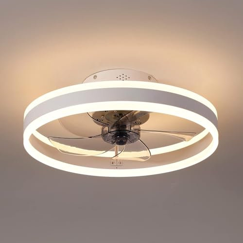 MOSSCO Petit Ventilateur de Plafond Silencieux avec Lumiere et Telecommande, 6 Vitesses et vent Réversible, Dimmable LED, 3 Températures de Couleur en Option pour chambre à coucher 40 cm