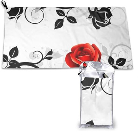 LAMAME Floral Rose Ivy with Leaves Spring Printed Microfiber Bath Towel Portable Quick Dry Towel with Bag