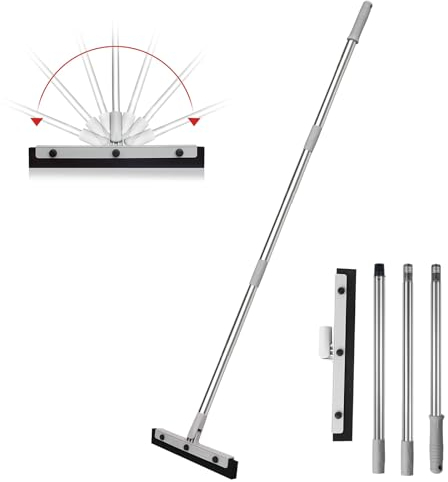 DrDirt Floor Squeegee,35 CM Wet Room Floor Squeegee with 3-Section Stainless Steel Extension Pole, Replaceable Foam Rubber Blade, Ideal for Bathroom, Kitchen, Pet Hair, Dust, Carpet