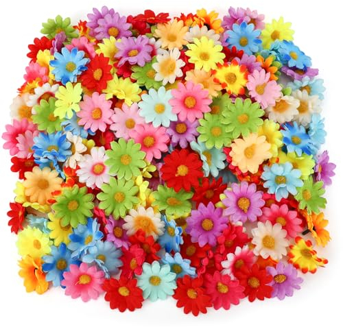 MWOOT 100 Stück Künstliche Blumen, Gänseblümchen Blumenköpfe, Seidenblumen für Handwerk, Klein Gefälschte Blumen für DIY Hochzeit Party Festival Haus Garten Dekoration, Gänseblümchen Deko