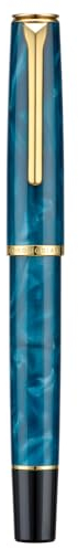 HONG DIAN N12 Kolbenfüller Feine und weiche Spitze, türkisblaues Acryl und klassisches aerodynamisches Design mit Metalletui Teal Blue