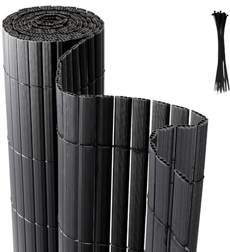 Yakimz PVC Sichtschutzmatte Sichtschutzzaun, Wetterfest Sichtschutz Windschutz, 3-Gewicht-Verstärkung, Privatsphäre für Garten, Balkon, Swimming Pools, Terrasse, mit Krawatten (90 x 900 cm, Grau)