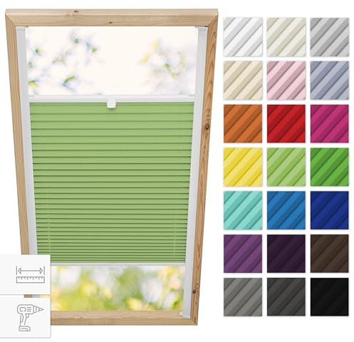Estika Dachfenster plissee mit Bohren für Velux Fenster - Modell: F06 - Stofffarbe: Pistazien - Dachfenster Rollo, Fensterrollo innen, Fenster plissee
